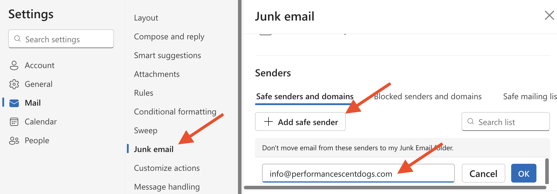 Outlook Junk Email Settings Form Image